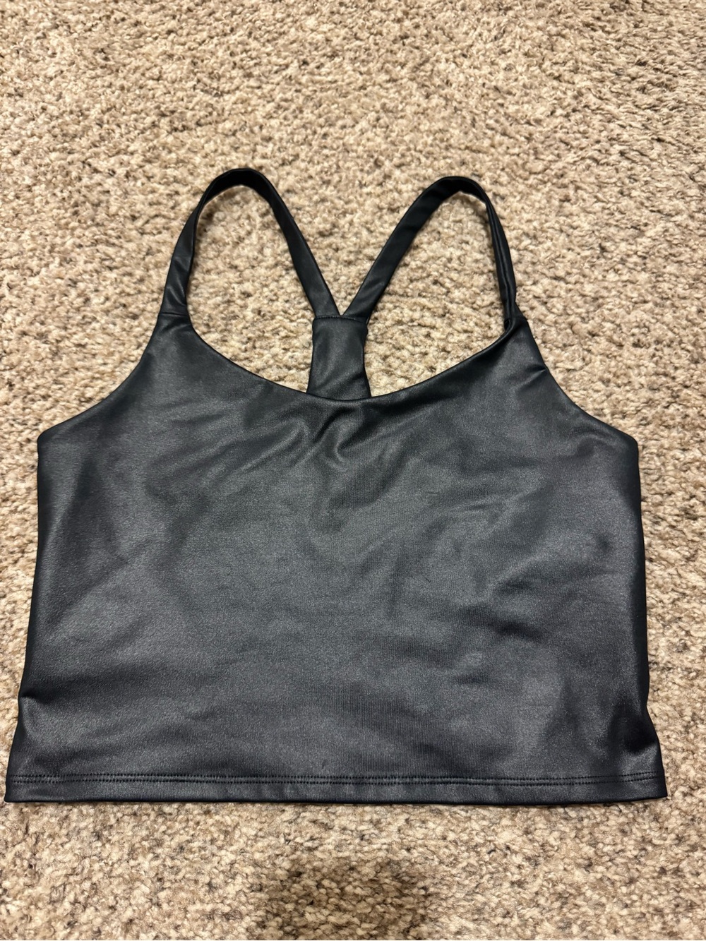 Abercrombie Black Racerback vegan leather Crop Tank Top